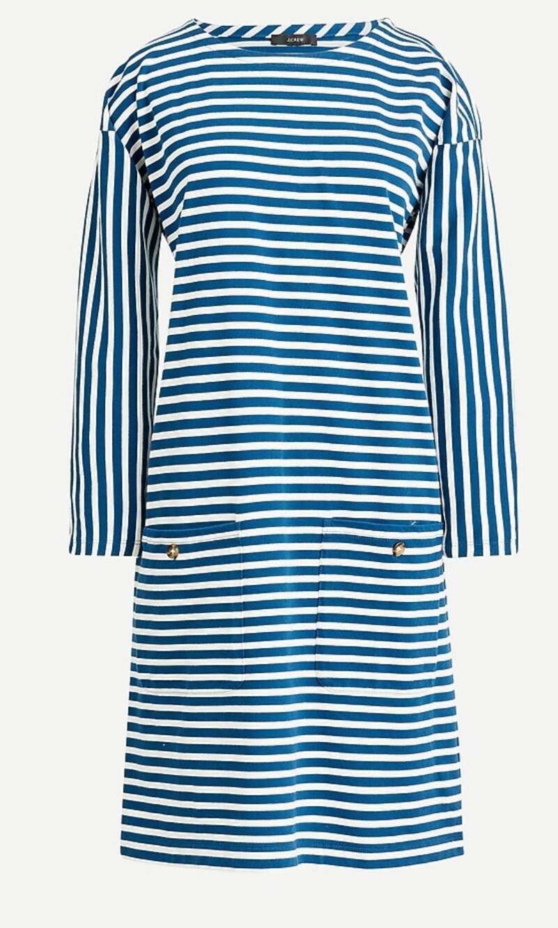 NWT J. Crew Knit front-pocket shift dress in stripe blue size XXS Women's
